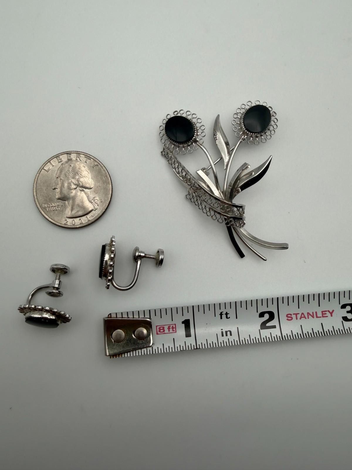 Other Star Art 925 Silver Black Onyx Brooch & Screwback Earrings Size ONE SIZE - 9 Thumbnail