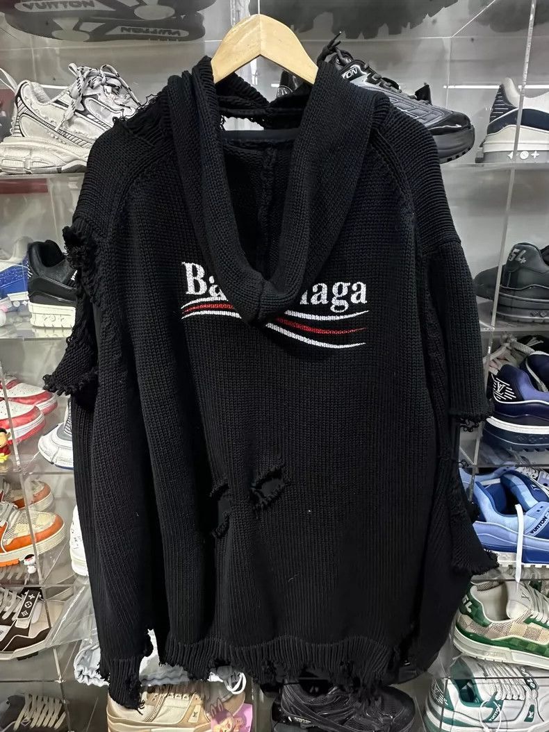 Balenciaga Balenciaga Black Distressed Hoodie Sweatshirt-2506 Size US S / EU 44-46 / 1 - 2 Thumbnail