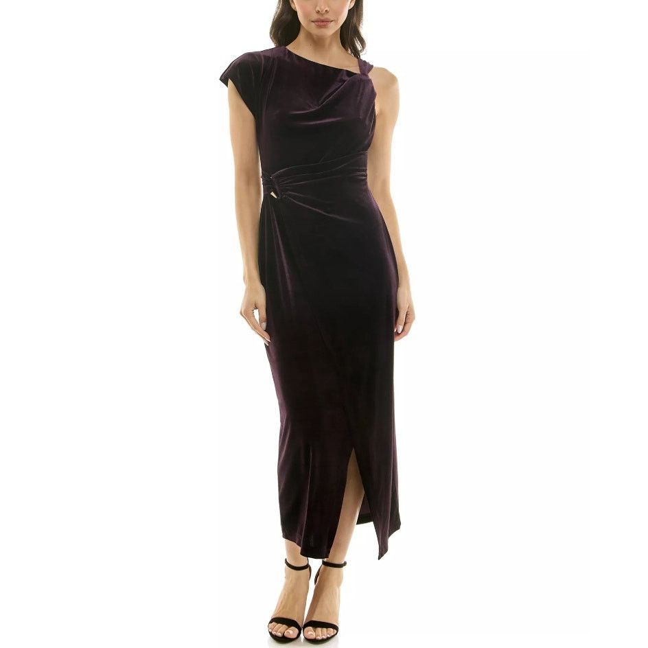 Taylor Women Velvet Asymmetrical Wrap Midi Dress Size US 14