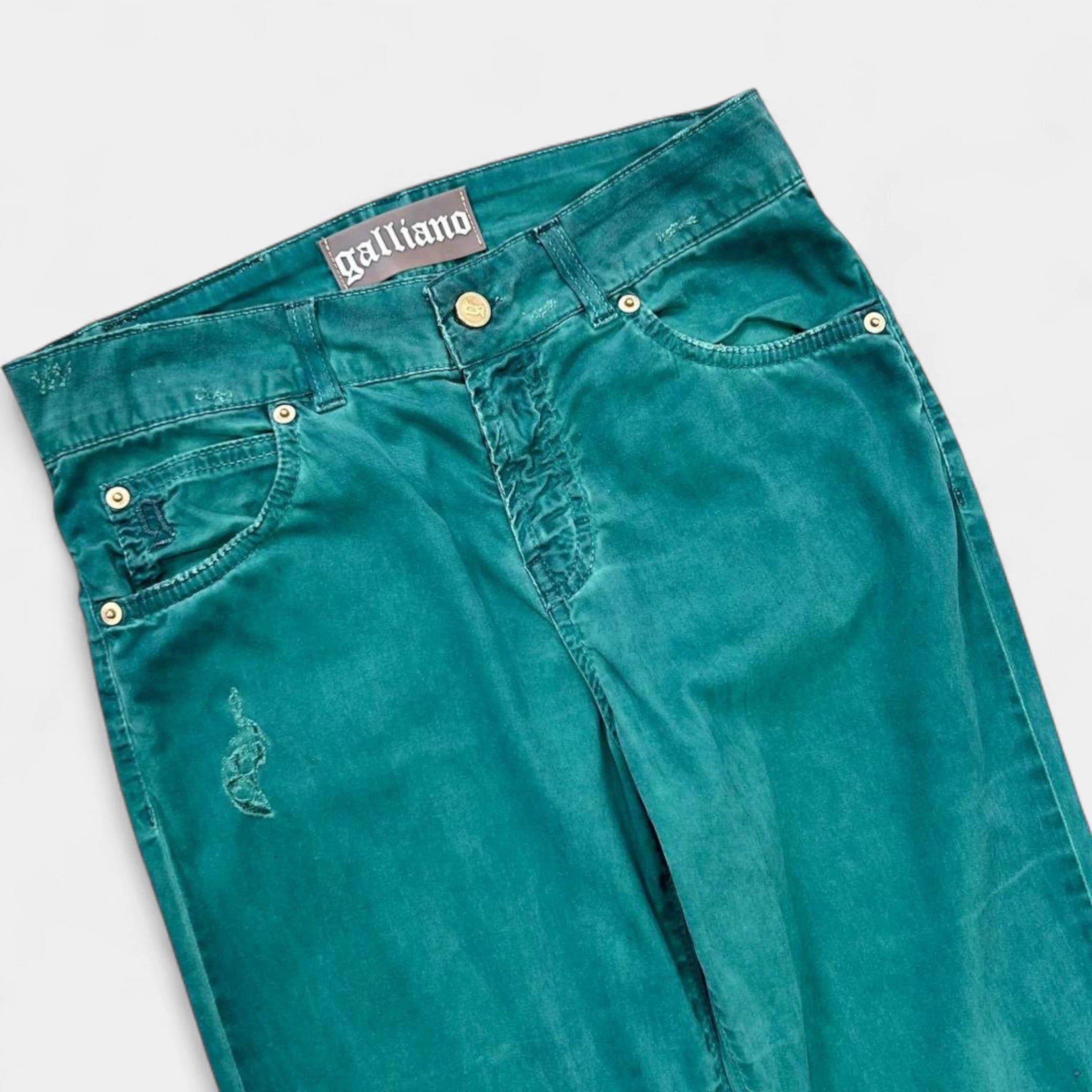 John Galliano Galliano 2000s Distressed Turquoise Jeans Size 27" / US 4 / IT 40 - 2 Thumbnail