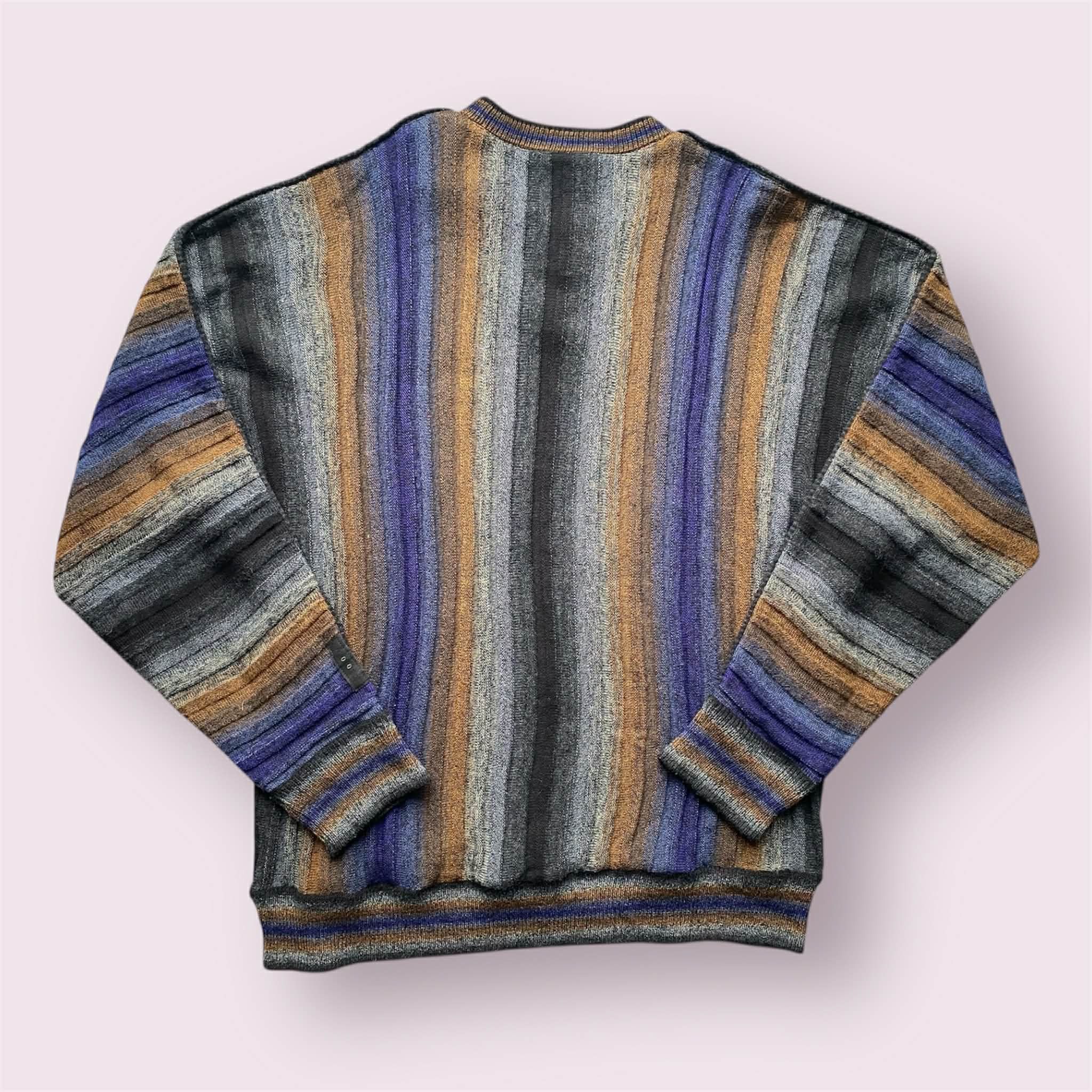 Carlo Colucci Carlo Colucci Men 3D Knit Multicolor Wool Stripe Golden Size US XL / EU 56 / 4 - 2 Thumbnail
