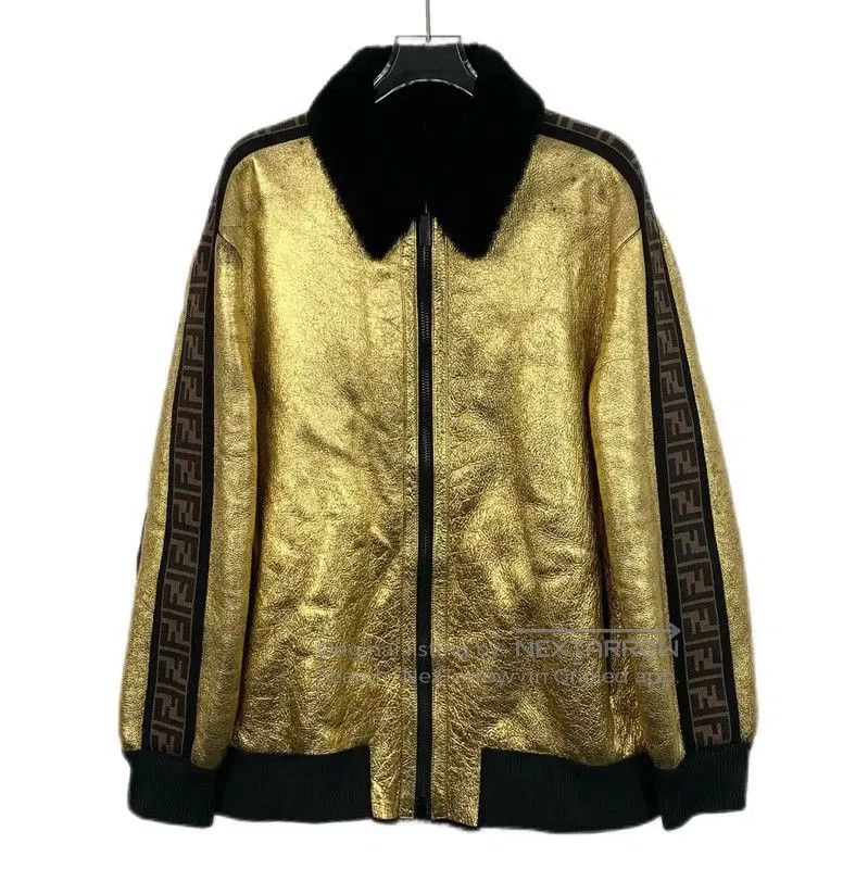 Fendi Fendi Men's Black Jacket with Gold Collar . Size US M / EU 48-50 / 2 - 3 Thumbnail