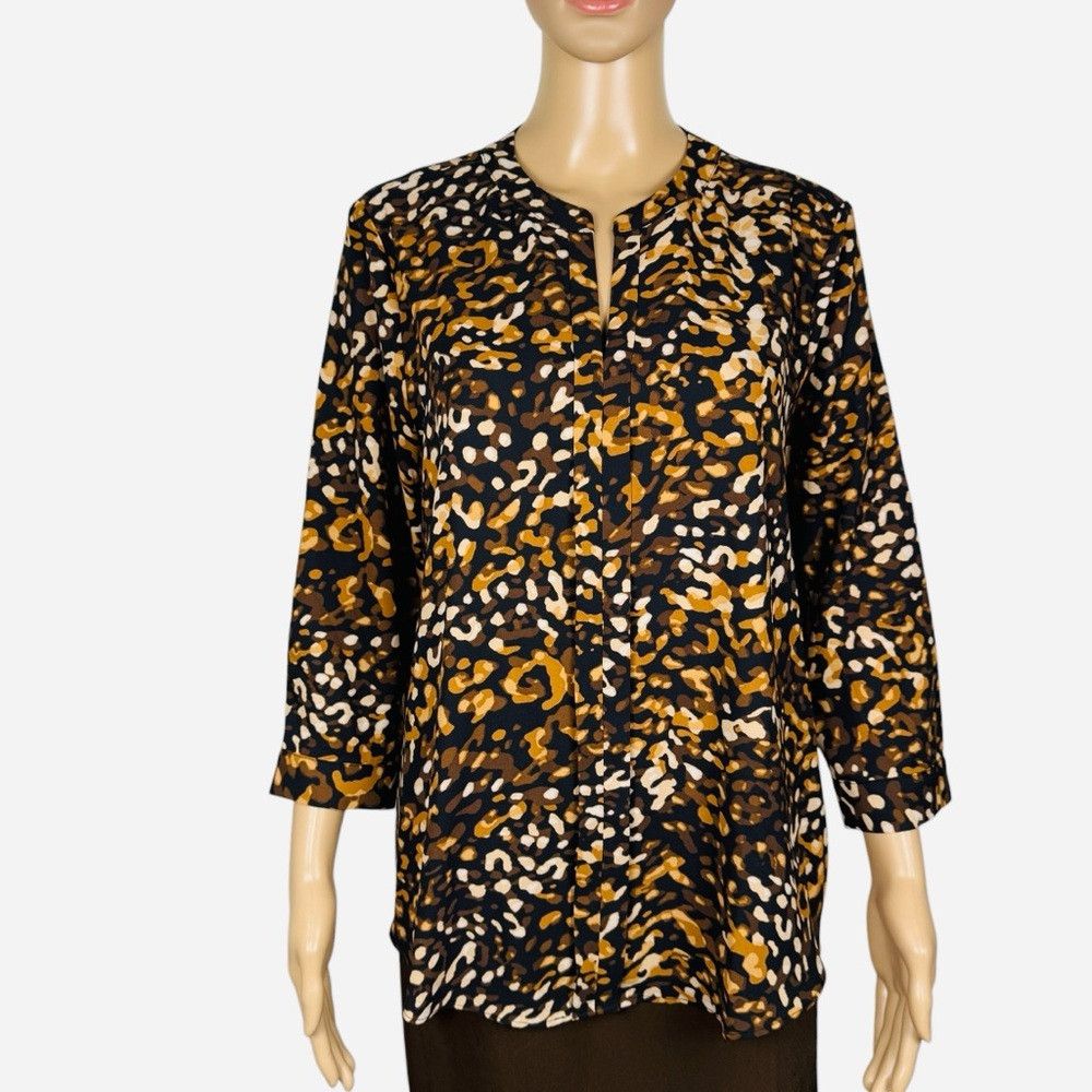 Other Dana Buchman 3/4 Sleeve Split Neck Animal Print Blouse Size Size L / US 10 / IT 46 - 1 Thumbnail