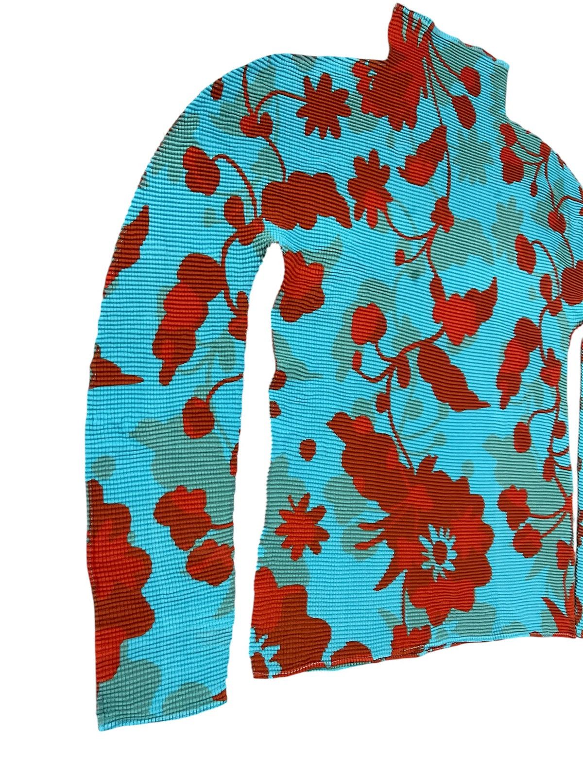 Pleats Please Issey Miyake Issey Miyake Floral Hi Neck Pleated Top In Turquoise Color Size S / US 4 / IT 40 - 4 Thumbnail