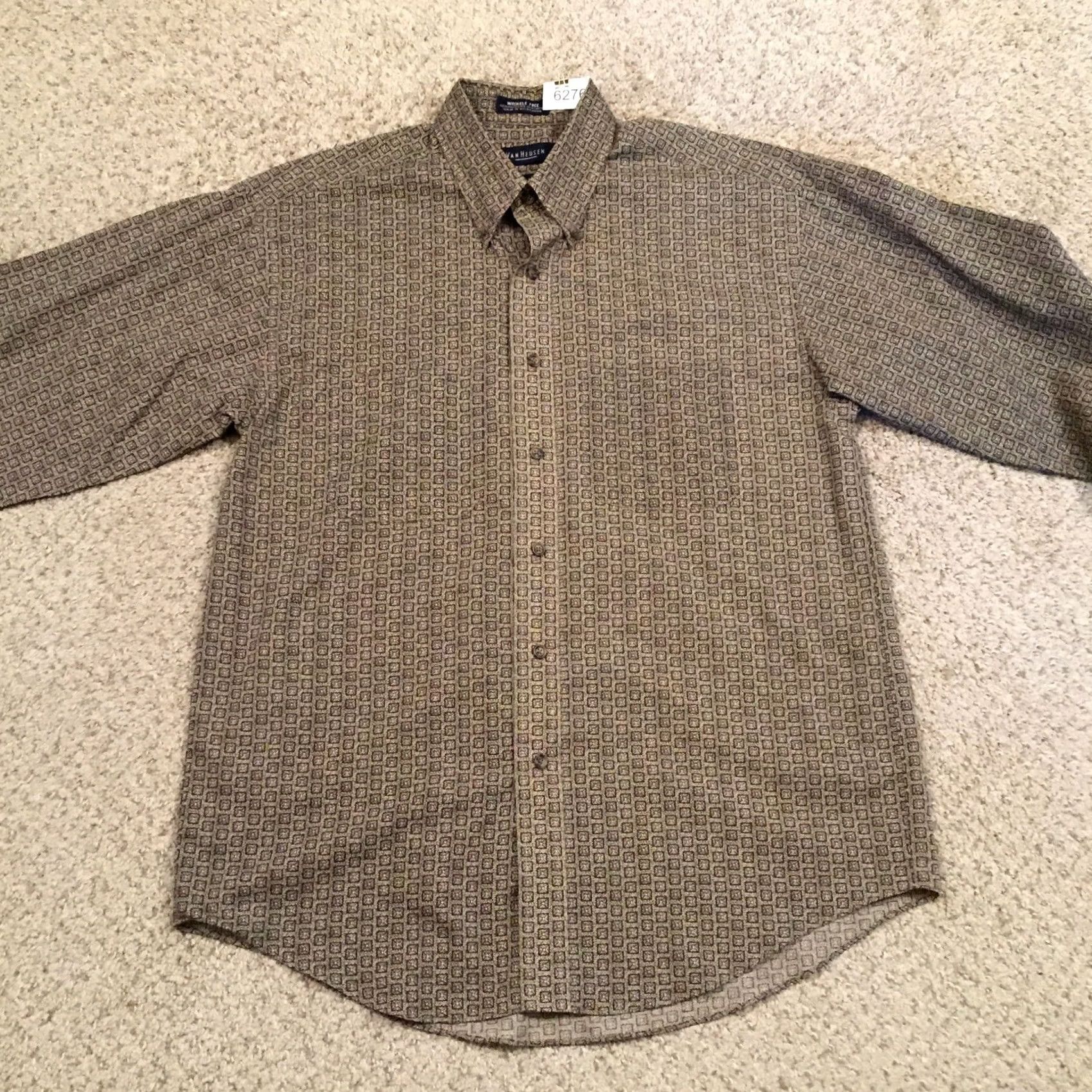Van Heusen Van Heusen Shirt Mens M Beige Geometric Long Sleeve Button-Down Shirt Size US M / EU 48-50 / 2 - 5 Thumbnail