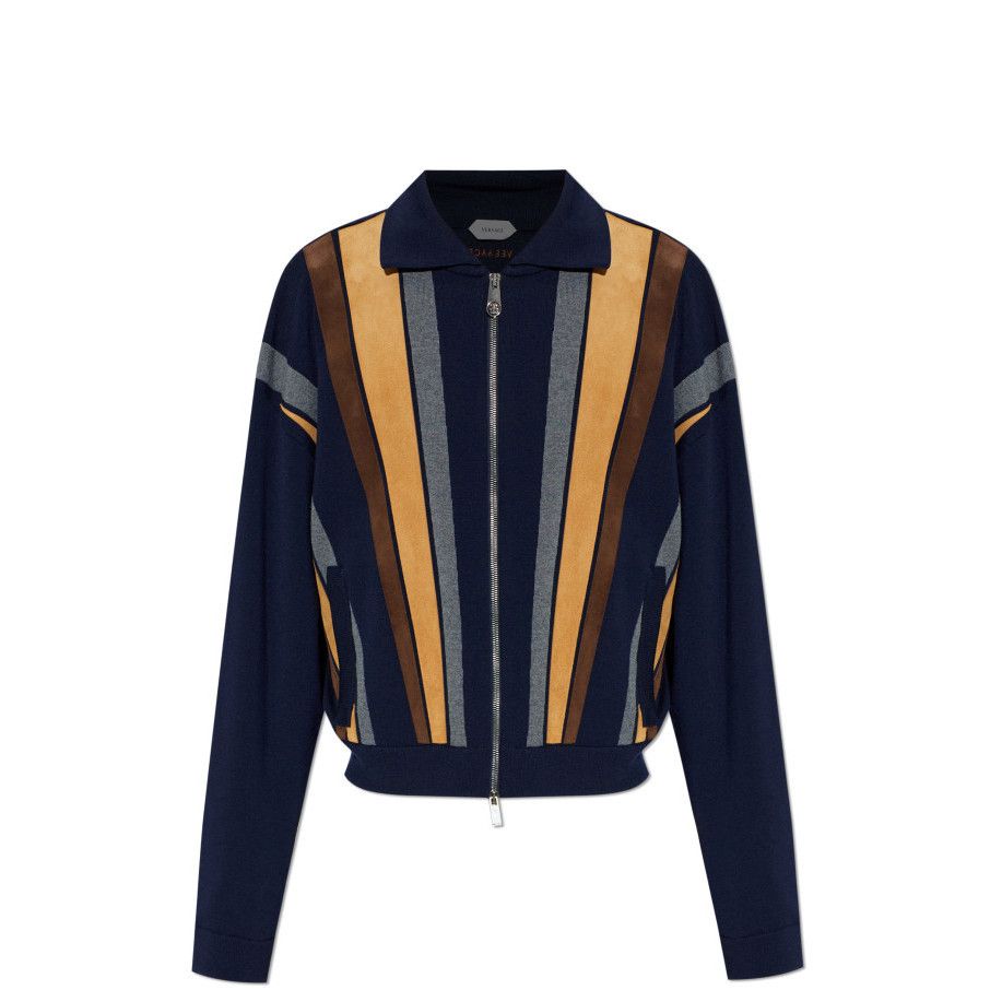 Versace VERSACE Navy Blue Striped Leather Cardigan New & Authentic ( Size US XL / EU 56 / 4 - 1 Preview