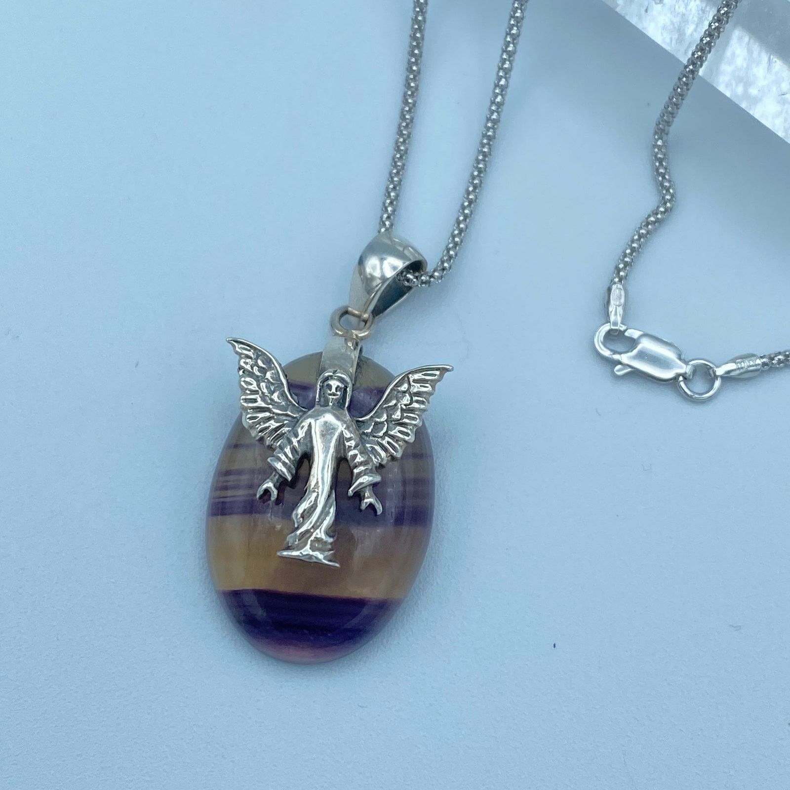 The Unbranded Brand Angel Rainbow Fluorite Sterling Silver Necklace Size ONE SIZE - 3 Thumbnail