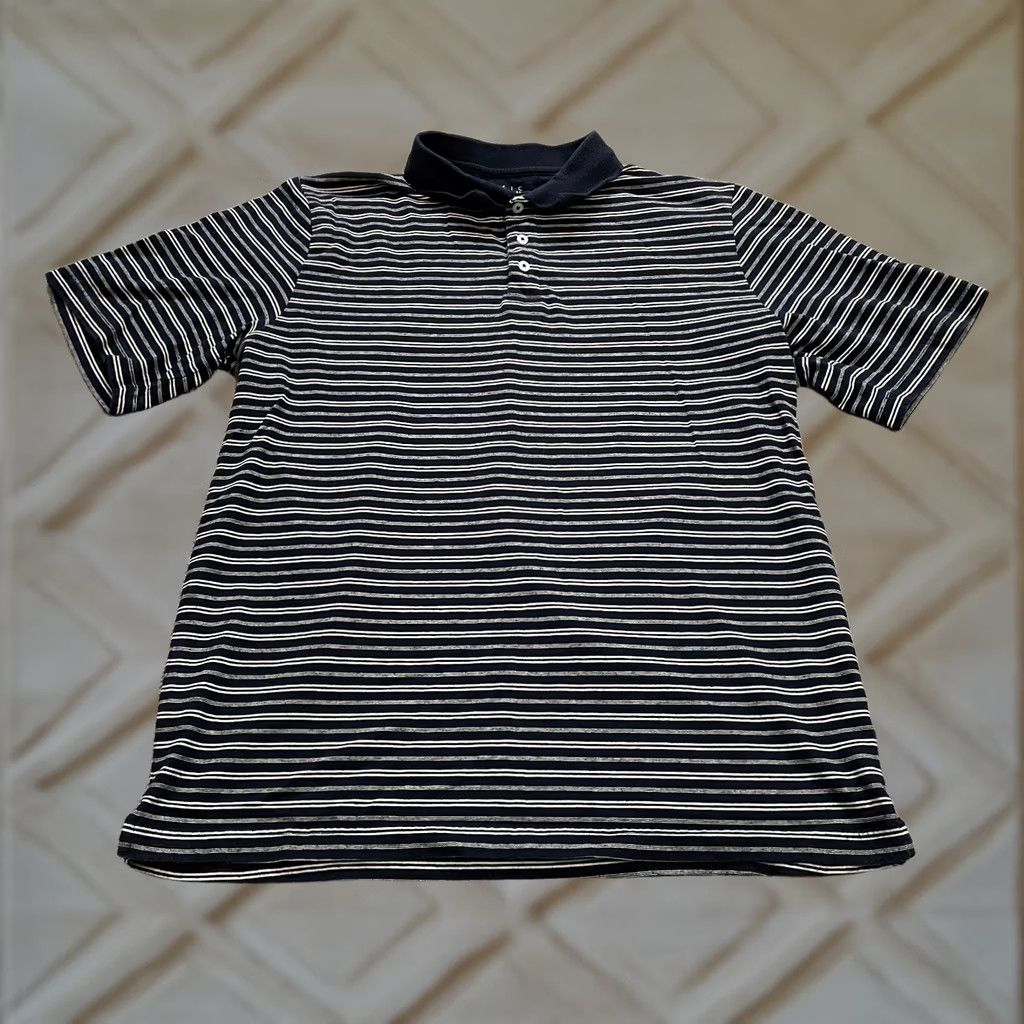 Basic Editions VINTAGE Basic Editions Polo Shirt Mens L Blue Striped Golf Rugby Preppy Collared Shirt Size US L / EU 52-54 / 3 - 1 Thumbnail
