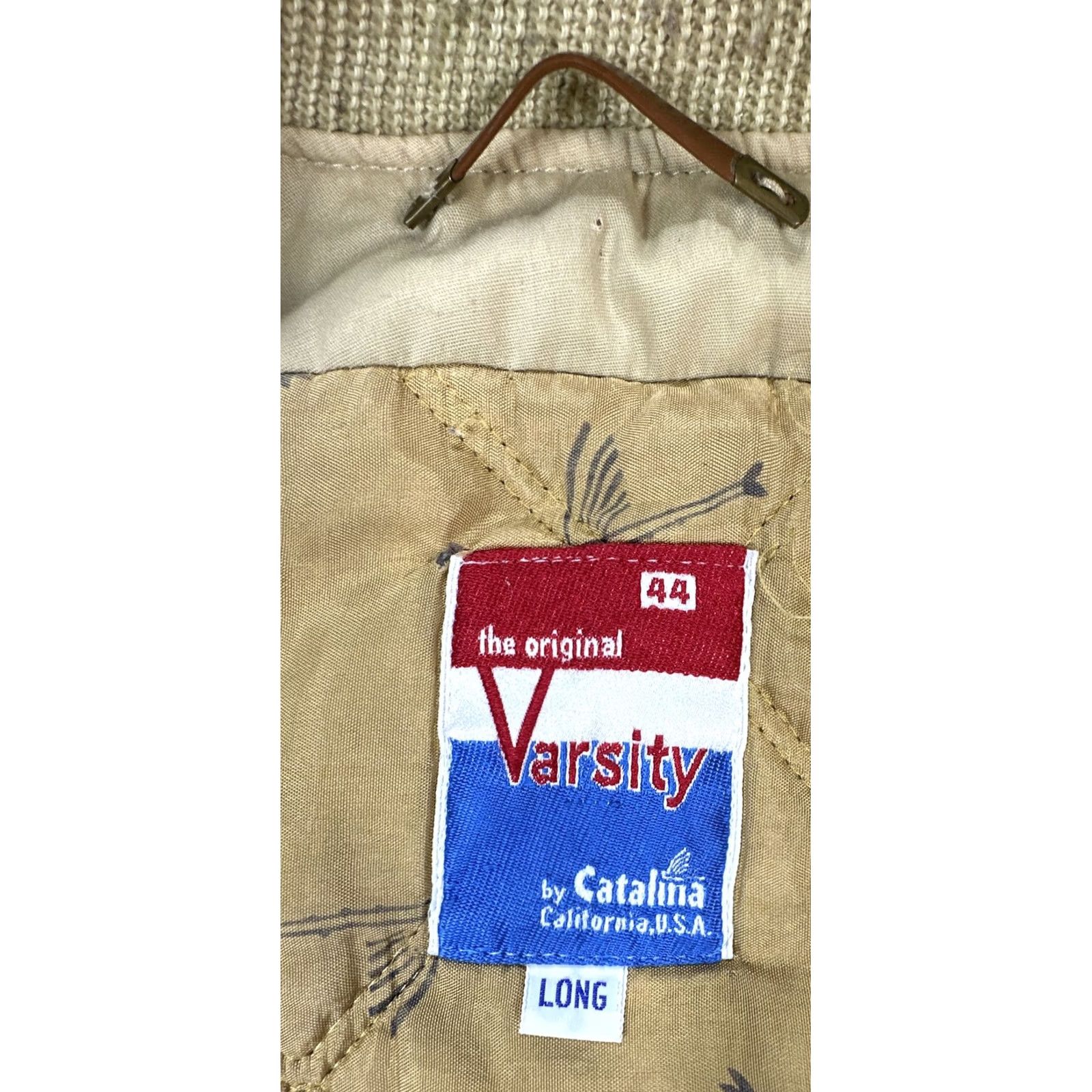 Catalina VINTAGE Varsity by Catalina Bomber Jacket Long Zip Quilted Inlay Khaki Tan 44 Long Men Jacket Size US S / EU 44-46 / 1 - 5 Thumbnail