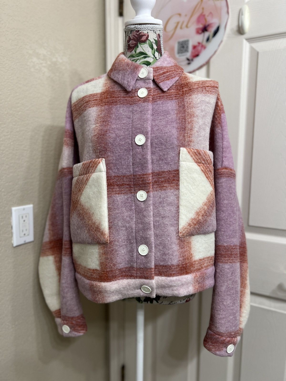 Iro IRO paris wool and cotton pink and cream plaid jacket size 8 Size M / US 6-8 / IT 42-44 - 1 Thumbnail