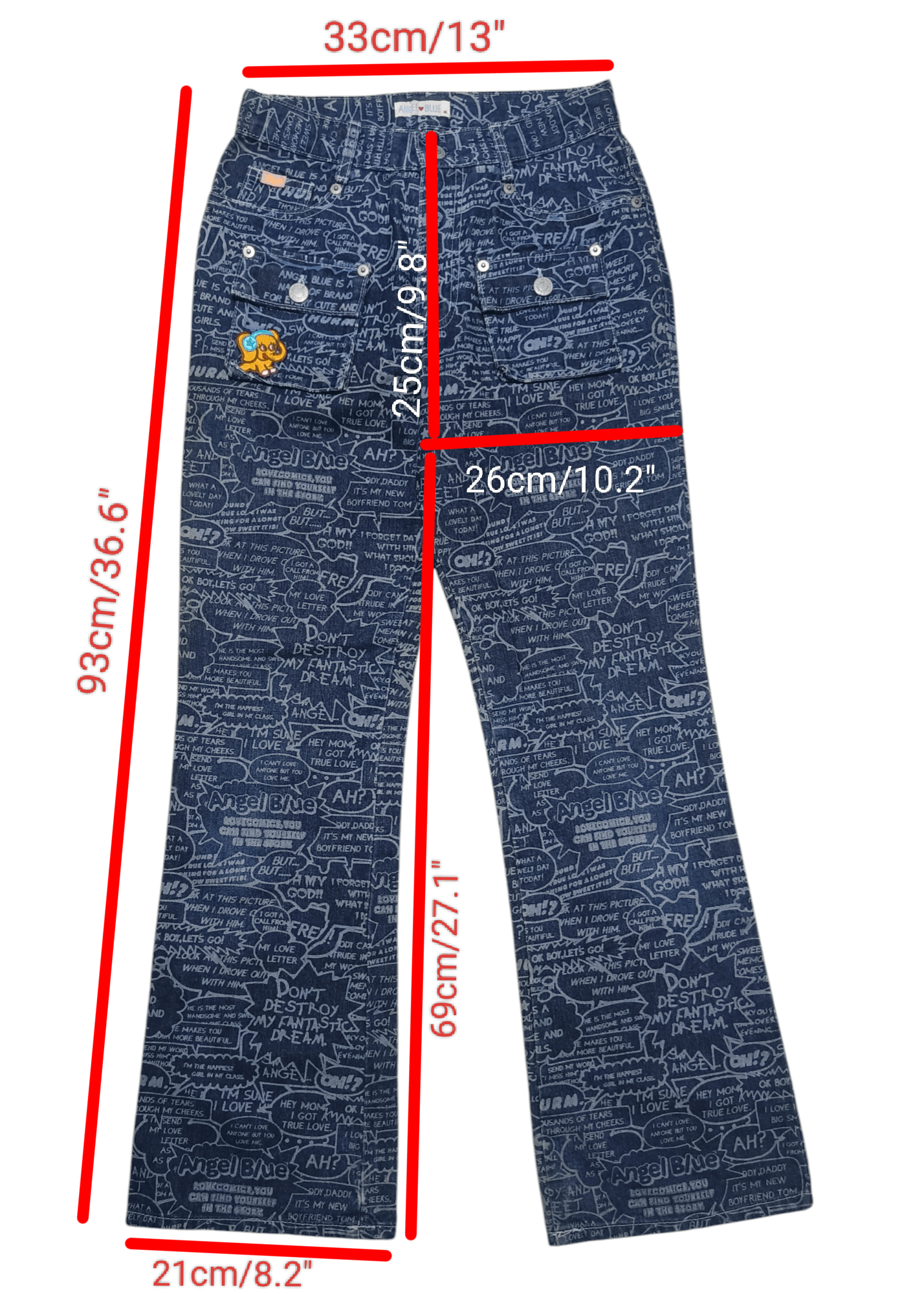 Angel Blue Vintage Y2K ANGEL BLUE Comic Printed AOP Stretch Jeans Pants Size 26" / US 2 / IT 38 - 3 Thumbnail