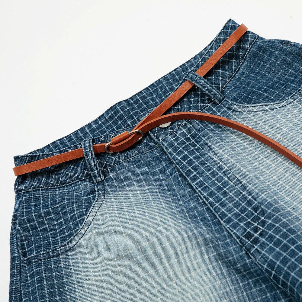 Japanese Brand Men's street loose plaid washed denim shorts Size US 32 / EU 48 - 3 Thumbnail