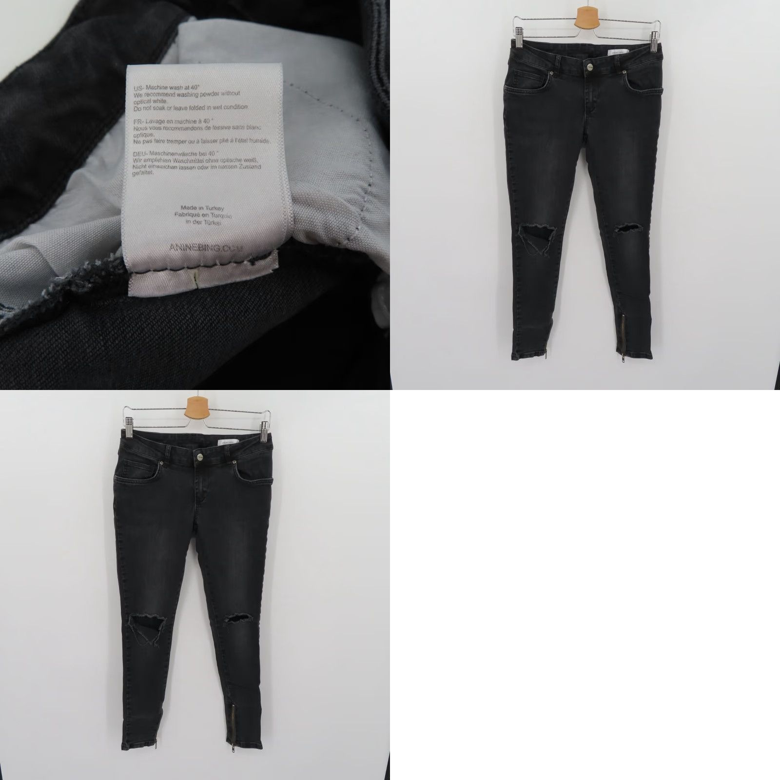 Anine Bing ANINE BING Womens Jeans 27 Gray Black Ankle Zip Distressed Denim Pants Size 27" / US 4 / IT 40 - 9 Thumbnail