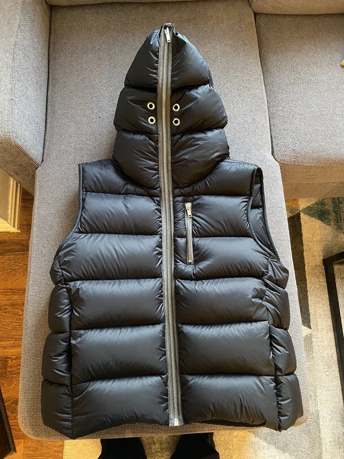 image of Rick Owens Gimp Puffer Vest in Black, Men's (Size Large)