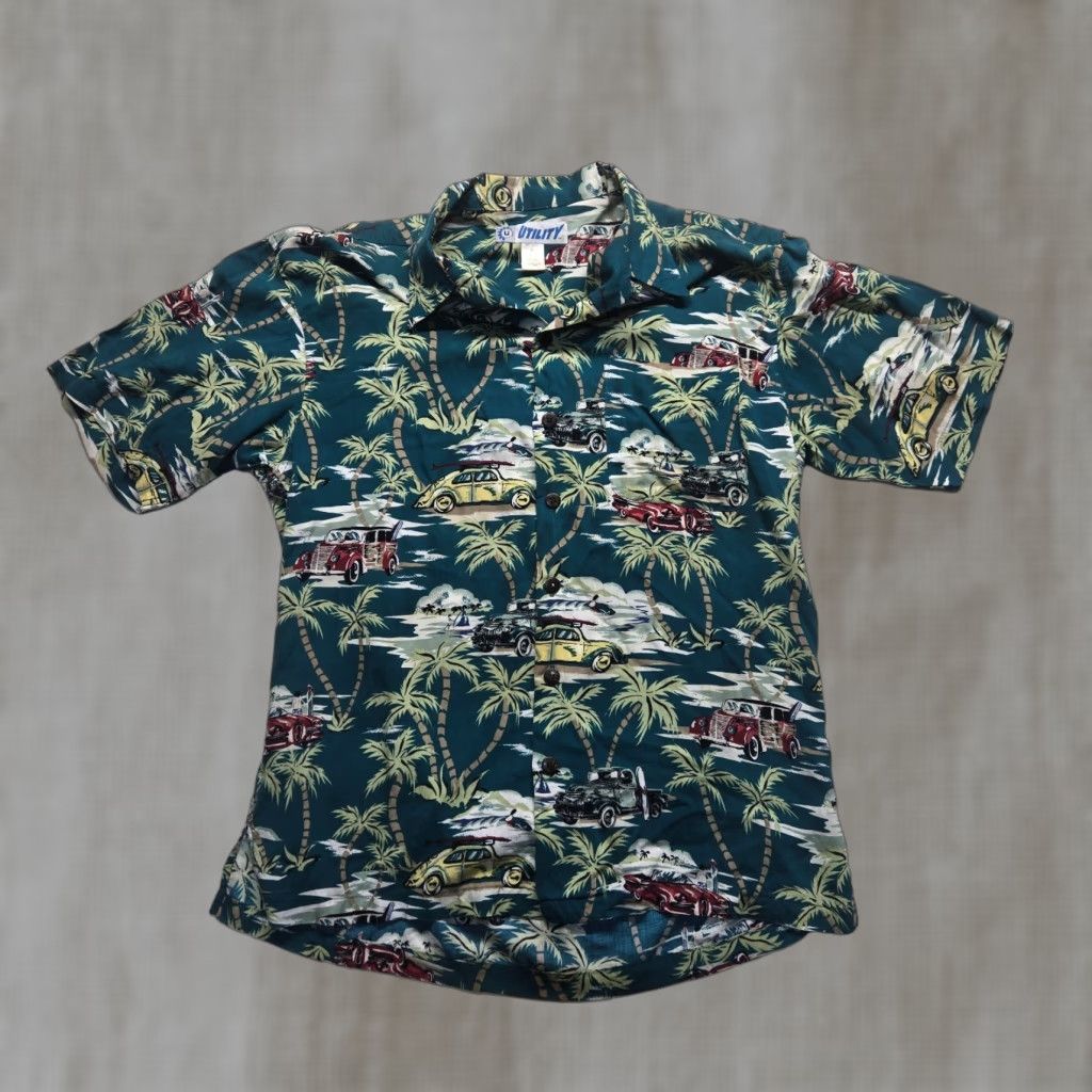 Vintage UTILITY Hawaiian Shirt Short Sleeve Button Up Casual M Blue Rayon Men’s Print Hawaiian 90s Aloha Boys? Size US M / EU 48-50 / 2 - 1 Thumbnail