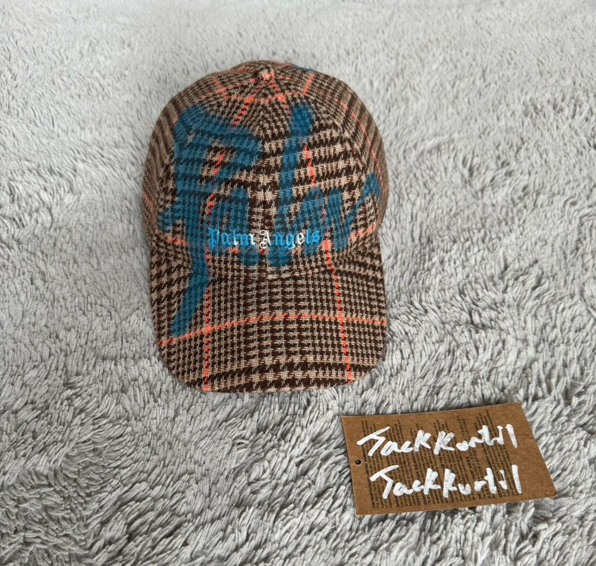 image of Palm Angels Spraypaint Graffiti Check Hat, Men's