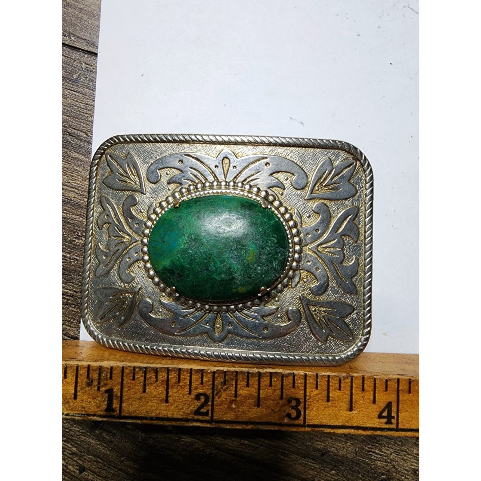 Vintage VINTAGE Jade and Silvertone Belt Buckle Belt Buckle Adult Unisex Green 1980s Arts & Crafts Birthday Concert Theme Accessories Size ONE SIZE - 4 Thumbnail