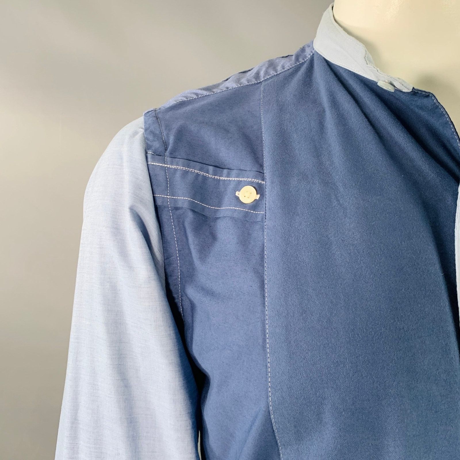 Needles Blue Light Blue Patchwork Deconstructed Cotton Long Sleeve Size US L / EU 52-54 / 3 - 3 Thumbnail