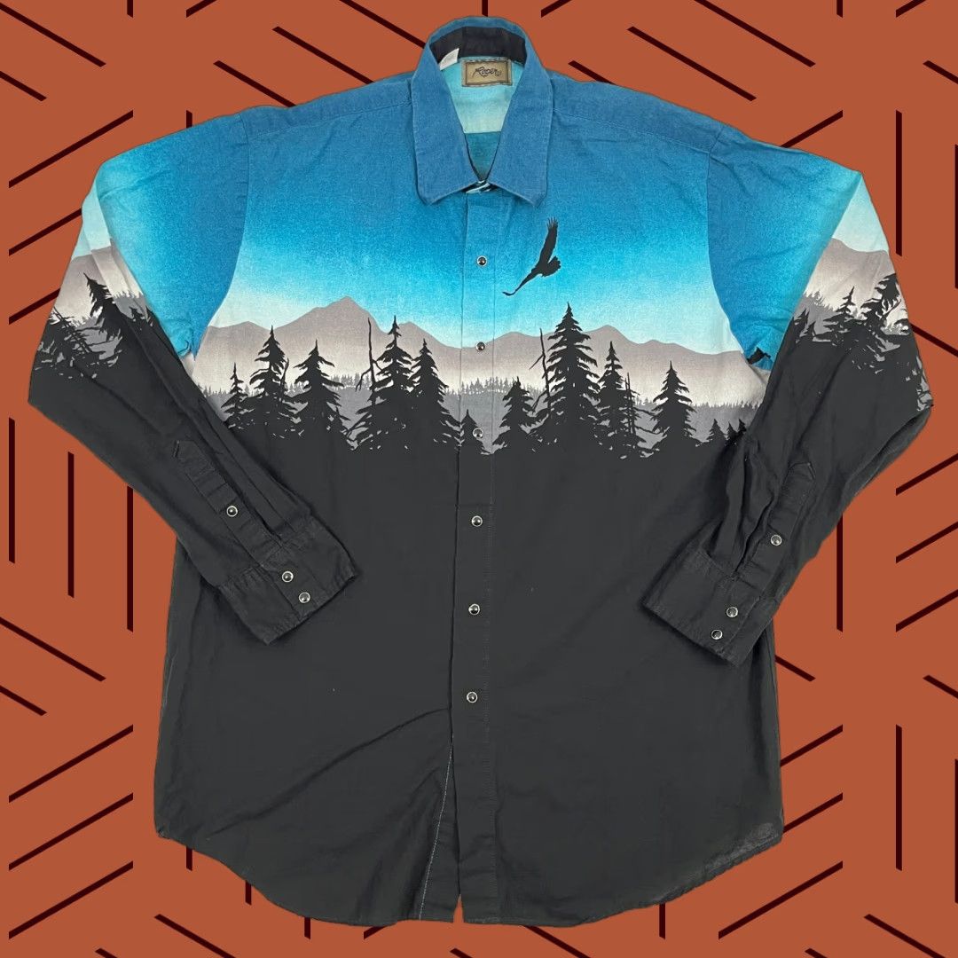 Roper VTG Roper Shirt Men L Blue Pearl Snap Scenic Landscape Eagle Western Rockability Shirt Size US L / EU 52-54 / 3 - 1 Thumbnail