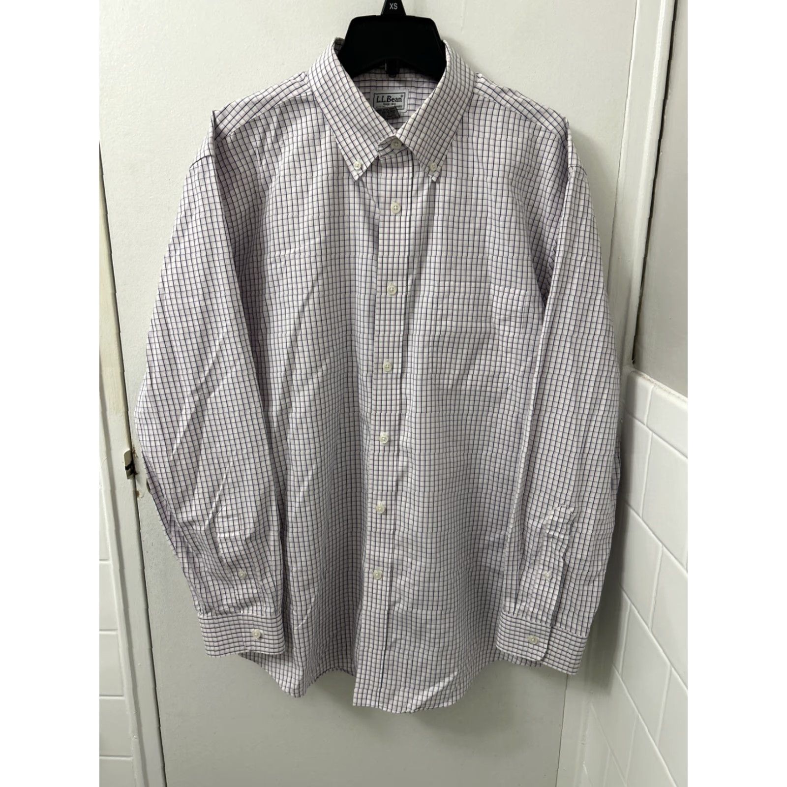 Vintage L.L. Bean Shirt Mens 16.5 White Oxford Plaid Button-Up Wrinkle-Free L/S 300450 Size US XL / EU 56 / 4 - 2 Thumbnail