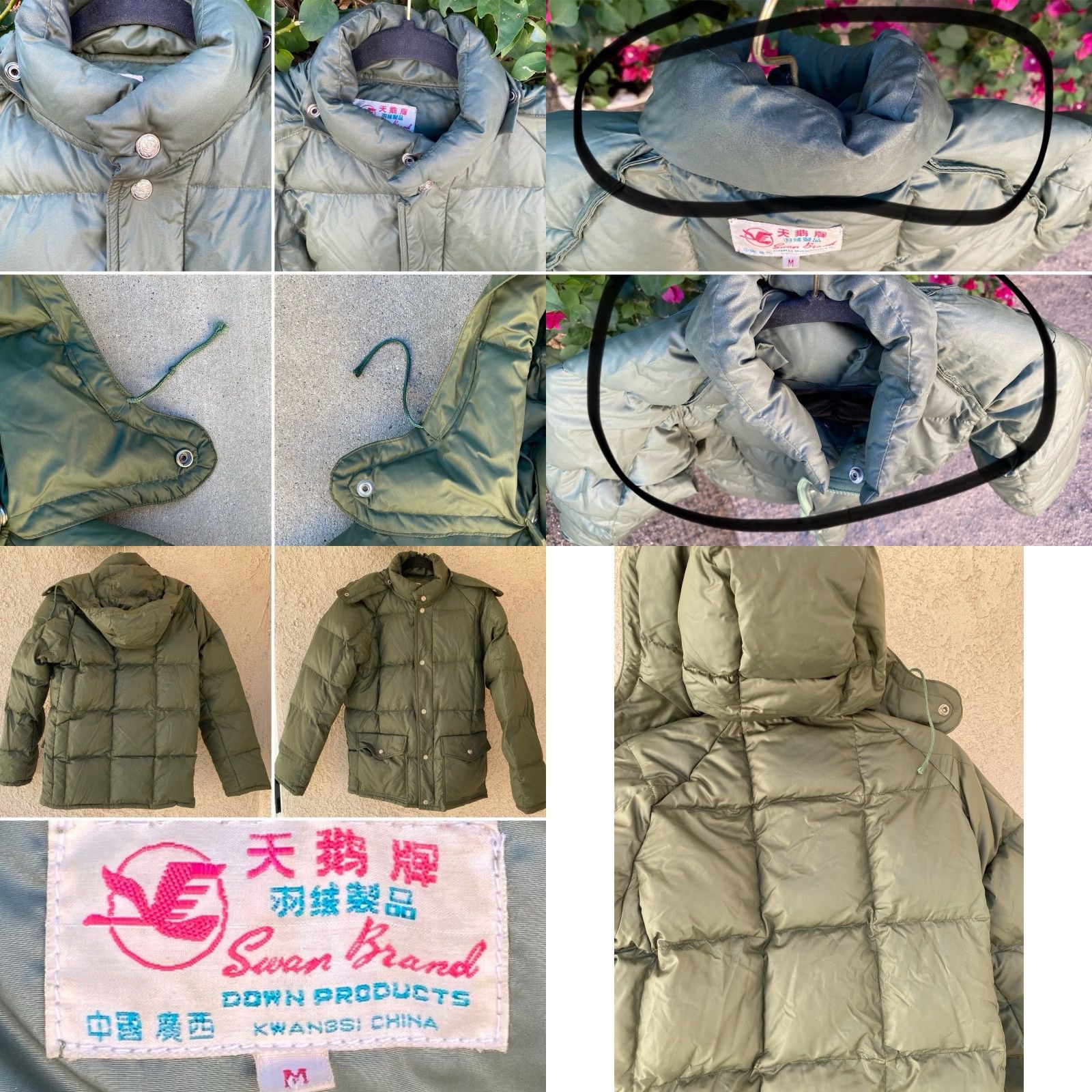 J Brand VINTAGE Swan Brand Down Puffer Jacket Green Nylon Quilted Hood Parka M Men Green Quilted Down Parka Vintage Hooded Jacket Size US M / EU 48-50 / 2 - 9 Thumbnail