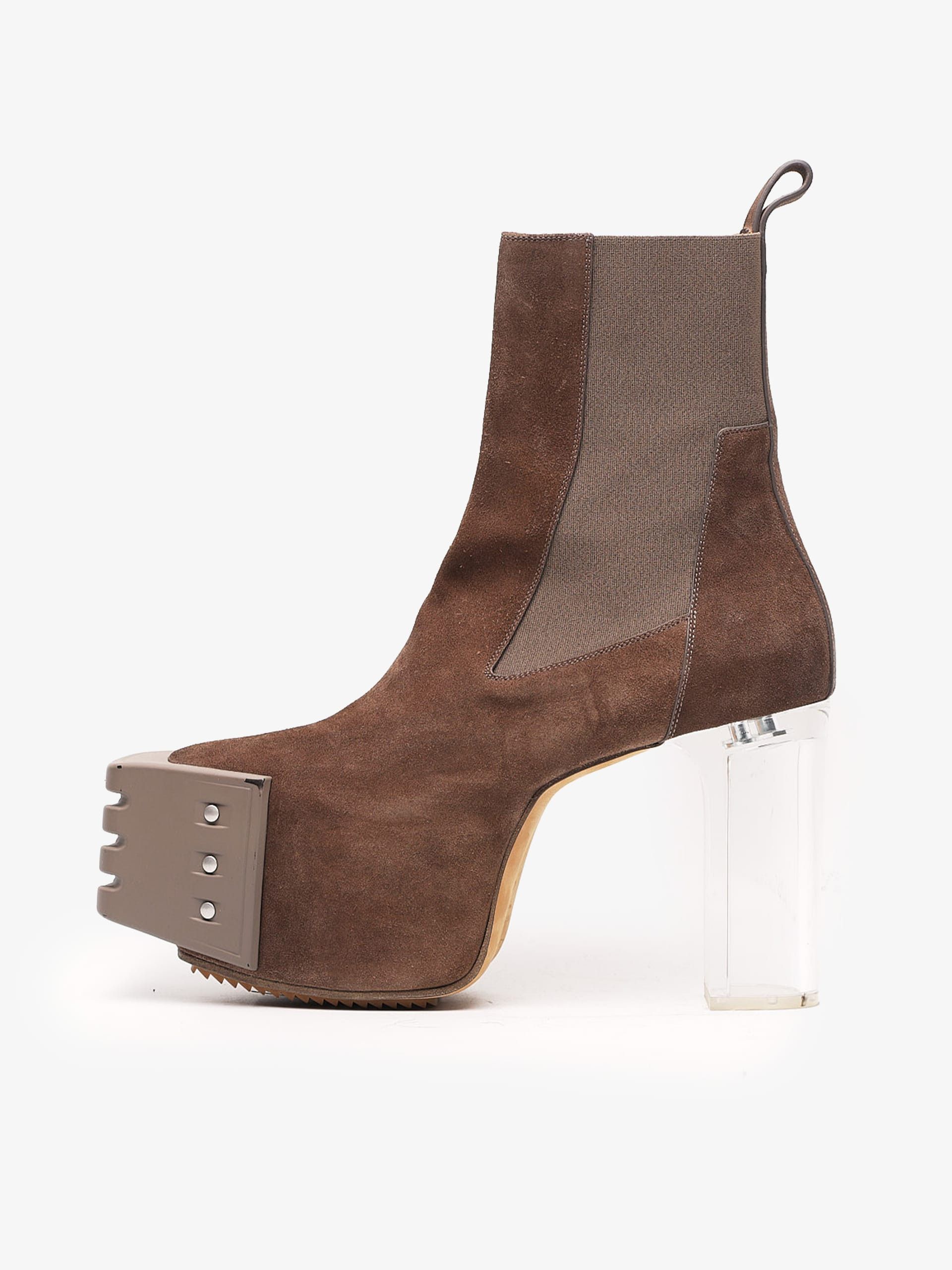 image of Rick Owens Dust Kiss Grilled Platform Suede Heel Shoes Boots, Men's (Size 12)