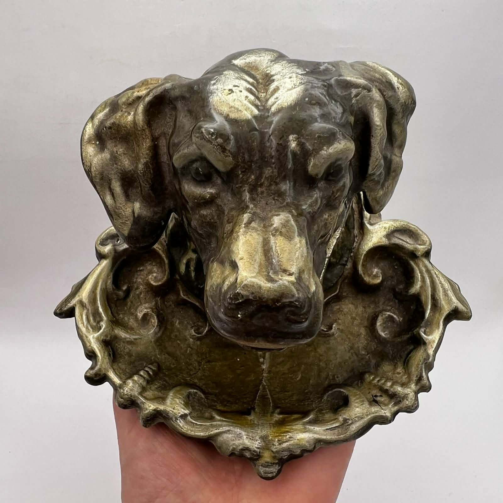 Vintage Heavy Vintage Brass Dog Head Ashtray Sculptural Size ONE SIZE - 12 Thumbnail
