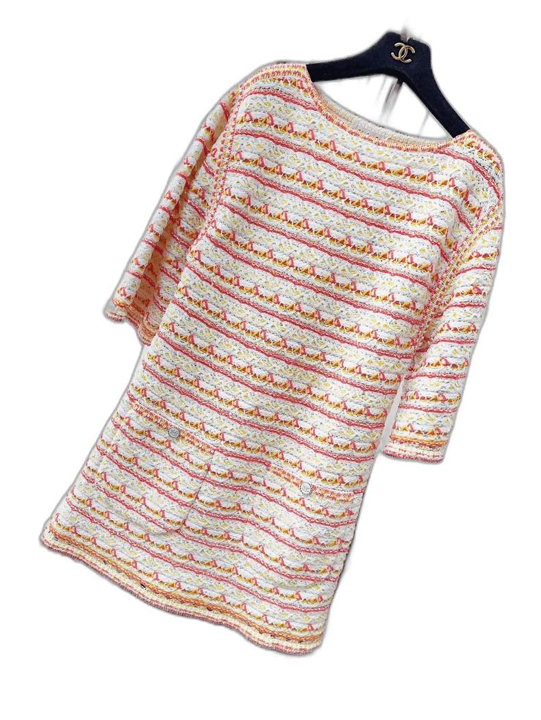 Chanel Chanel 19s Orange White Stripe Knit Dress Size M / US 6-8 / IT 42-44 - 1 Thumbnail
