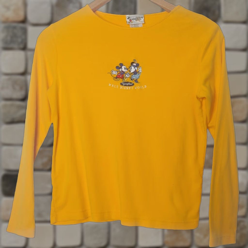 Disney VINTAGE Walt Disney World Shirt Mickey Minnie Mouse Small Long Sleeve Young Love Knit Yellow Womens Size S / US 4 / IT 40 - 1 Thumbnail