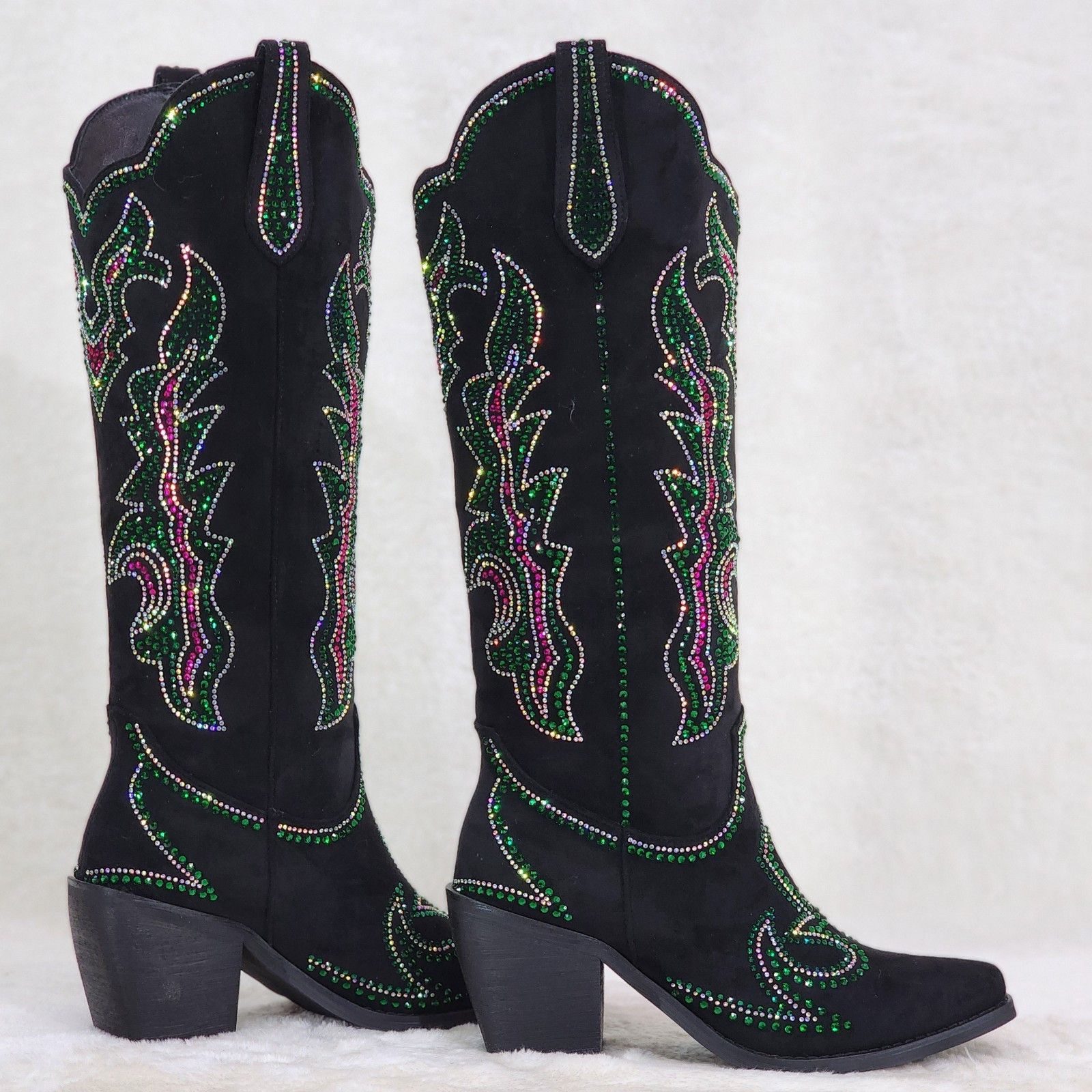 Other Roswell Country Western Cowgirl Knee Boots Rhinestones Black Size US 7.5 / IT 37.5 - 6 Thumbnail