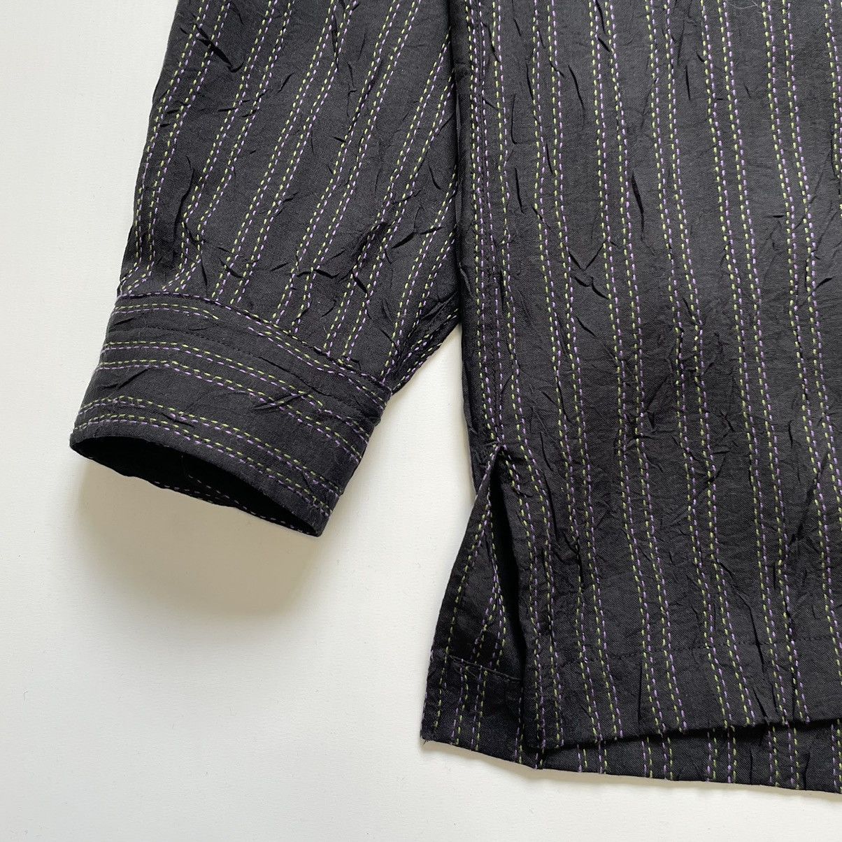 Issey Miyake Black Creased Nylon Multi Stitch Shirt Size US XL / EU 56 / 4 - 11 Thumbnail