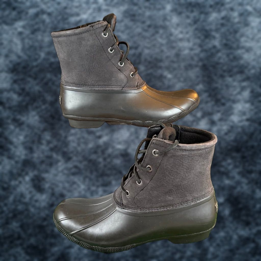 Sperry Sperry Saltwater Black Grey Leather Rubber Duck Boots STS88108 Womens Size 10 Size US 11 / IT 41 - 1 Thumbnail
