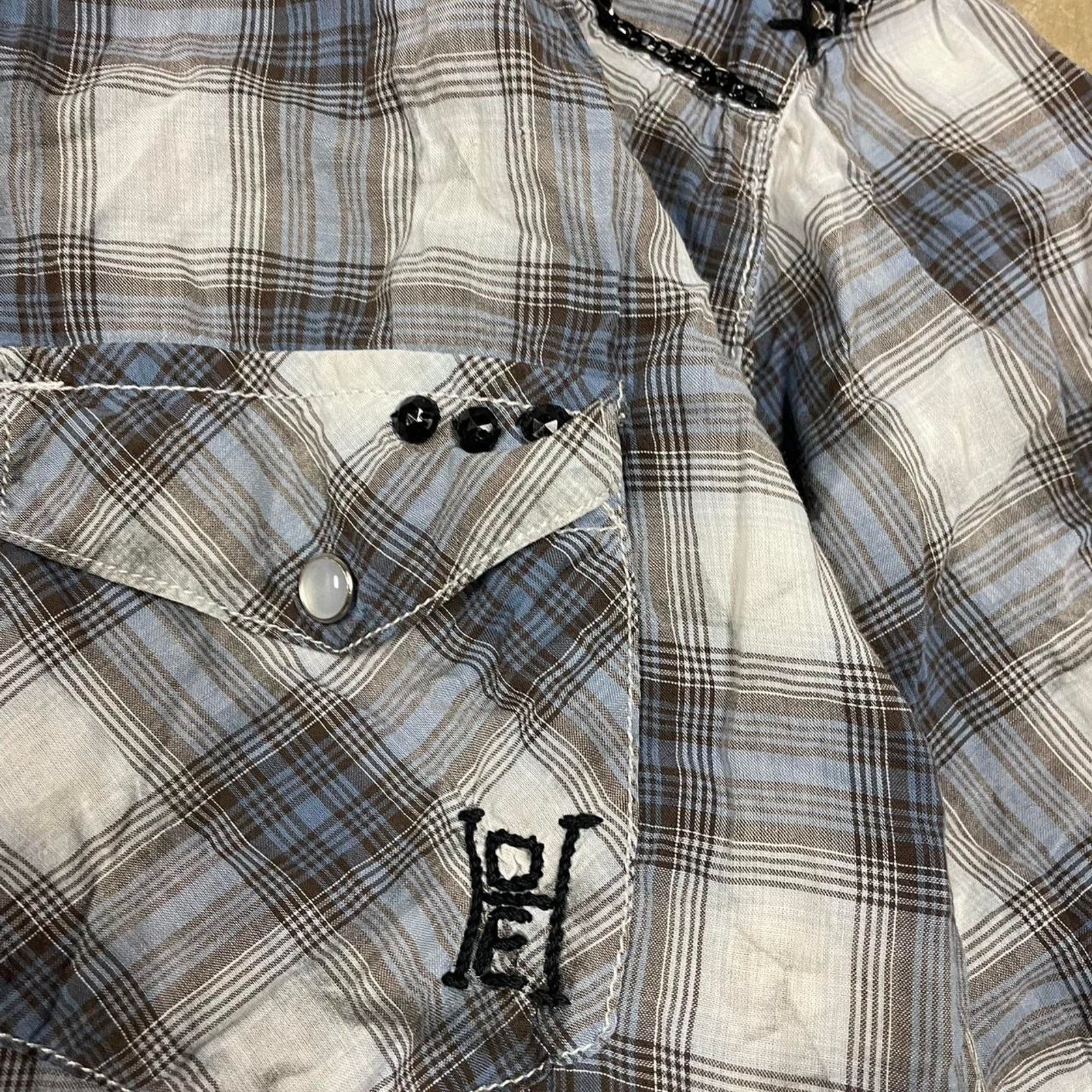 Ed Hardy Y2K Ed Hardy grey and blue plaid button up shirt Size US XL / EU 56 / 4 - 2 Thumbnail