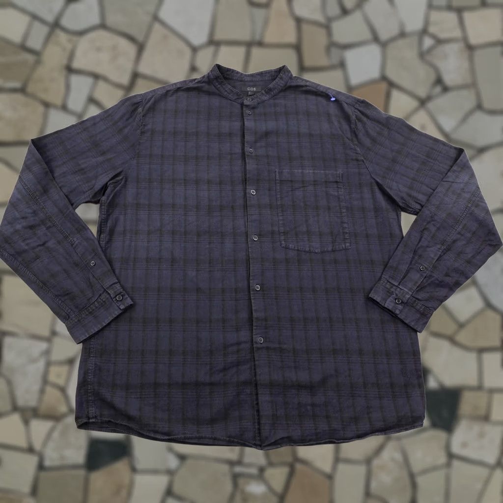 Cos COS Shirt Mens XL Dark Blue Plaid Band Collar Button-Up Collection Of Style Size US XL / EU 56 / 4 - 1 Thumbnail