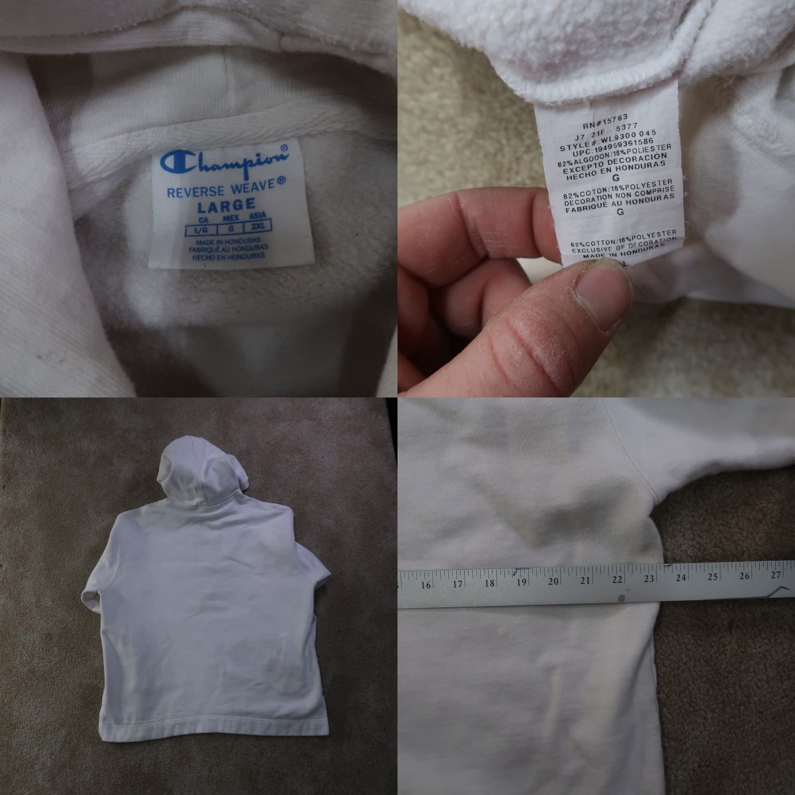 Champion Champion Reverse Weave Hoodie Men Large White Hooded Distressed stained Fringe Bleach Size US L / EU 52-54 / 3 - 8 Thumbnail