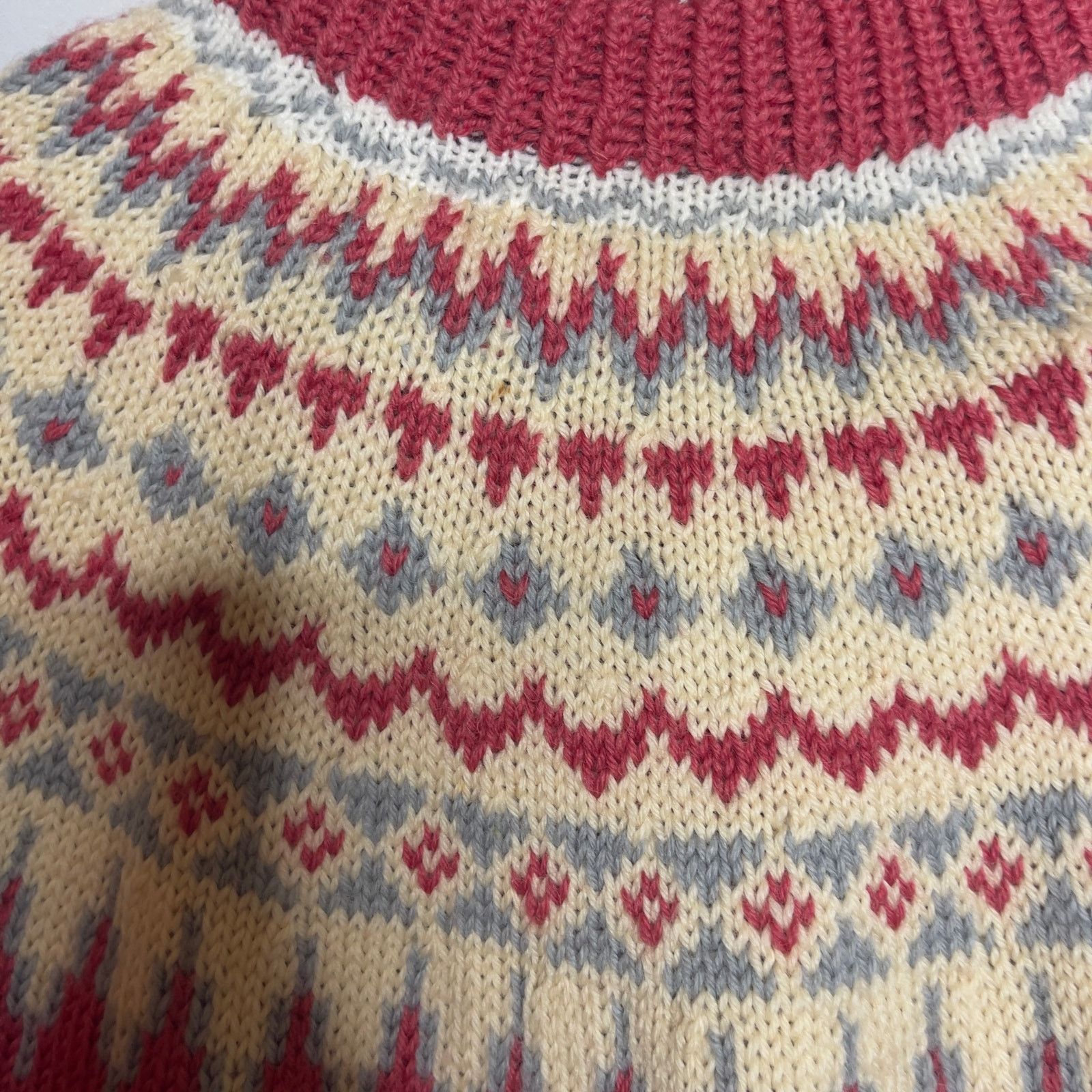 Vintage Vintage Handknitt Pink Fair Isle Nordic Sweater 100% Wool Size S / US 4 / IT 40 - 3 Thumbnail
