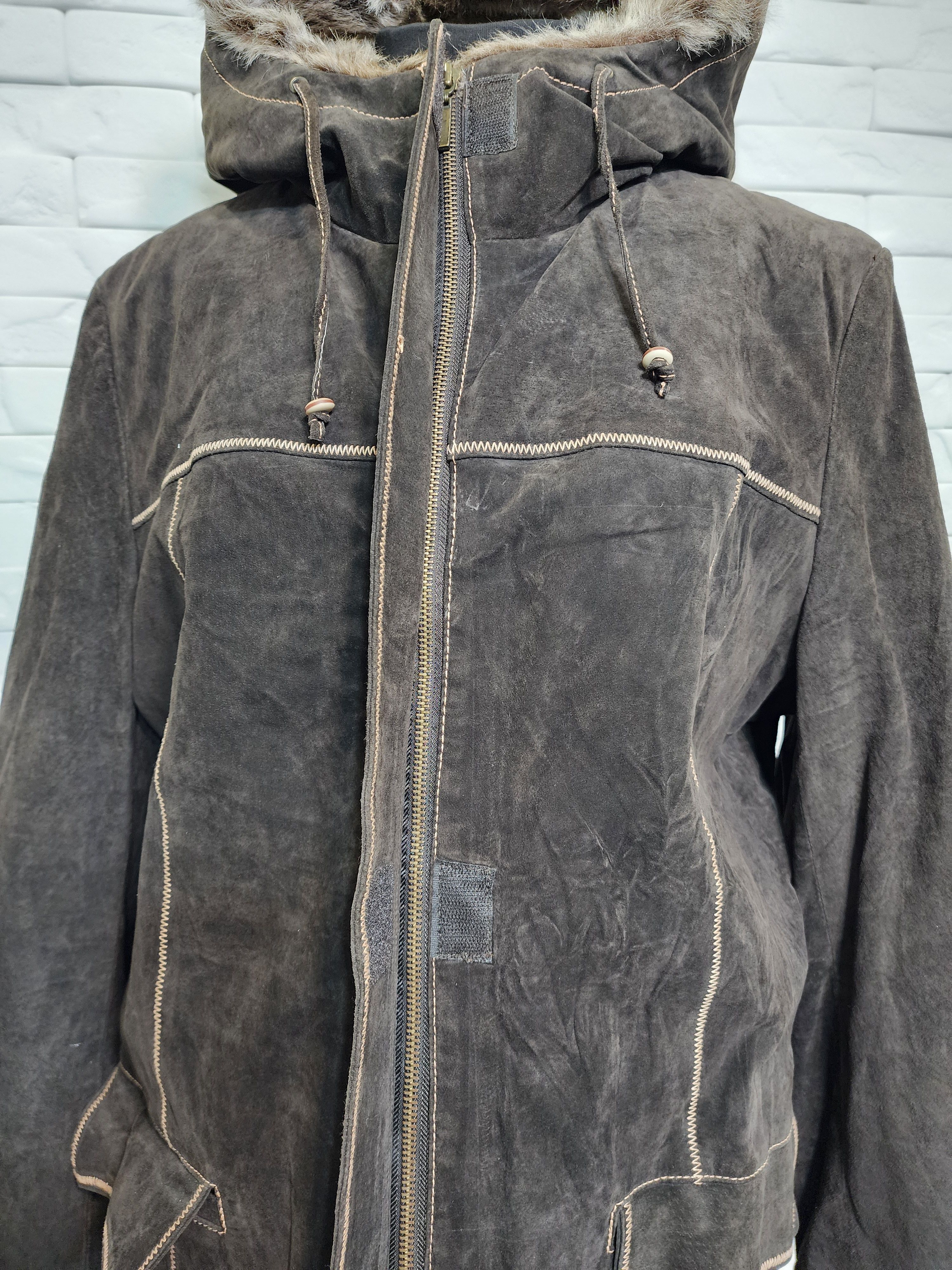 Genuine Leather Brown Suede Leather Jacket: Classic Hooded Design Size XL / US 12-14 / IT 48-50 - 4 Thumbnail