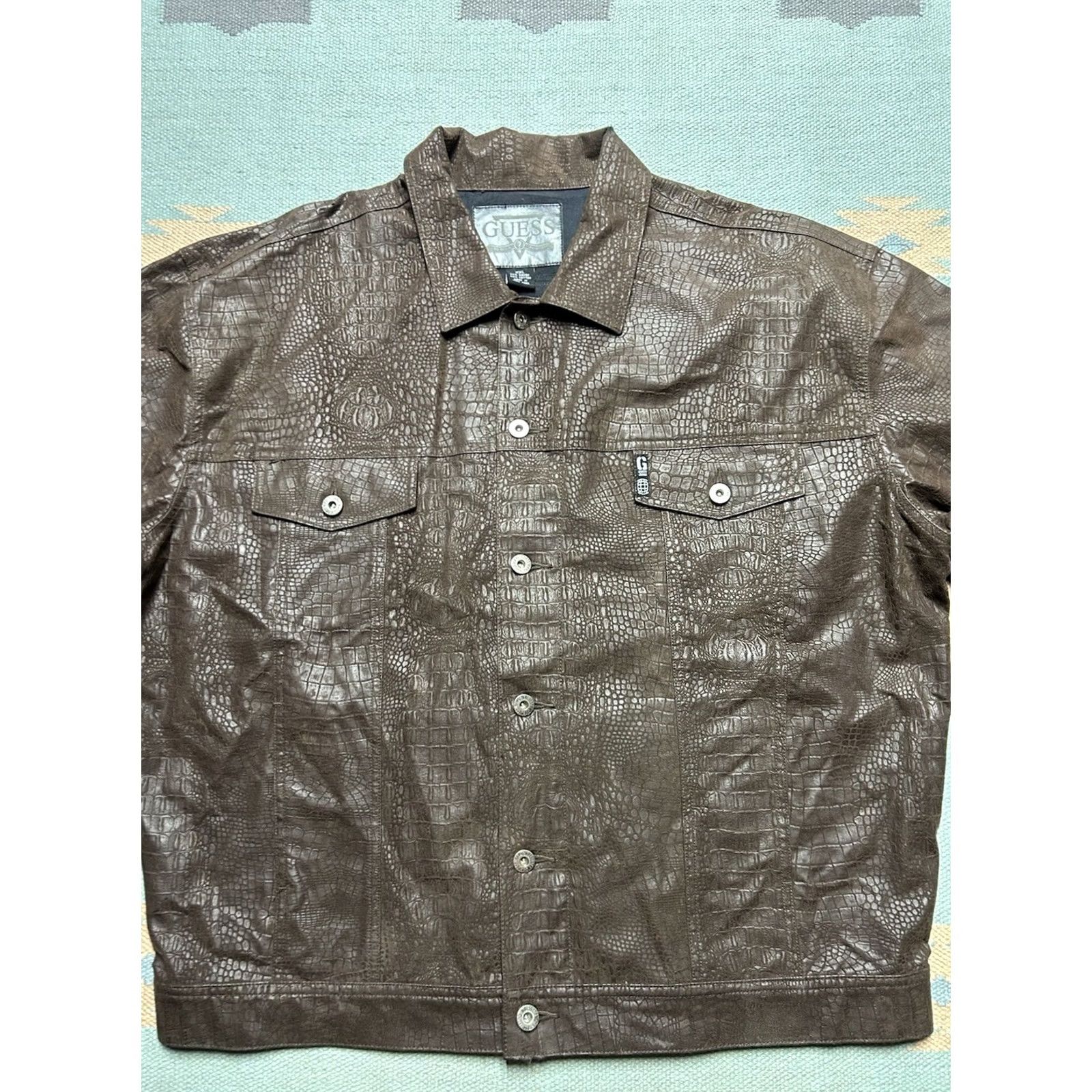 Guess GUESS Trucker Jacket 2XL Brown Faux Snakeskin Rayon Cotton Men’s Jacket Size US XXL / EU 58 / 5 - 3 Thumbnail