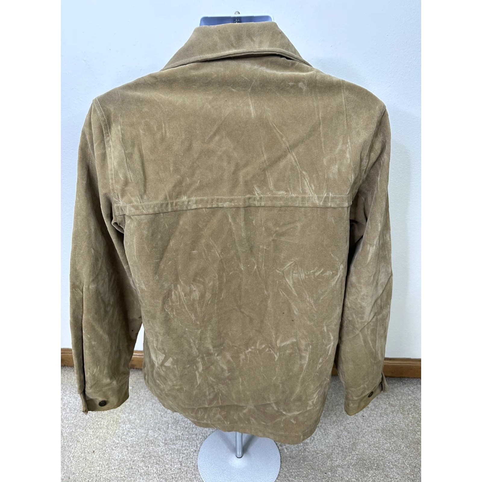 Velvet VINTAGE Field & Stream Coat Overcoat Men S Beige Velvet Faux Leather Suede Button 80s 90s Bohemian Outdoor Hunting All Seasons Shoulder Pads Mens S Size US S / EU 44-46 / 1 - 2 Thumbnail