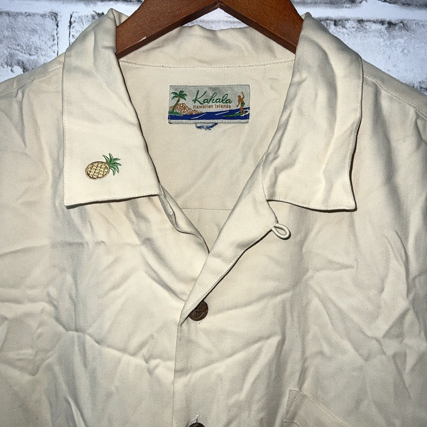 Vintage Kahala Hawaiian Islands Embroidered Shirt Mens Size L Beige Short Sleeve Button-Up 24” Pit To Pit Size US L / EU 52-54 / 3 - 3 Thumbnail