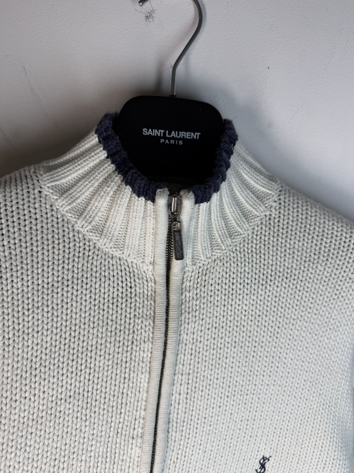 Yves Saint Laurent Heavy White YSL Sweater Zip Knit Thick YSL Sweatshirt Size US L / EU 52-54 / 3 - 7 Thumbnail