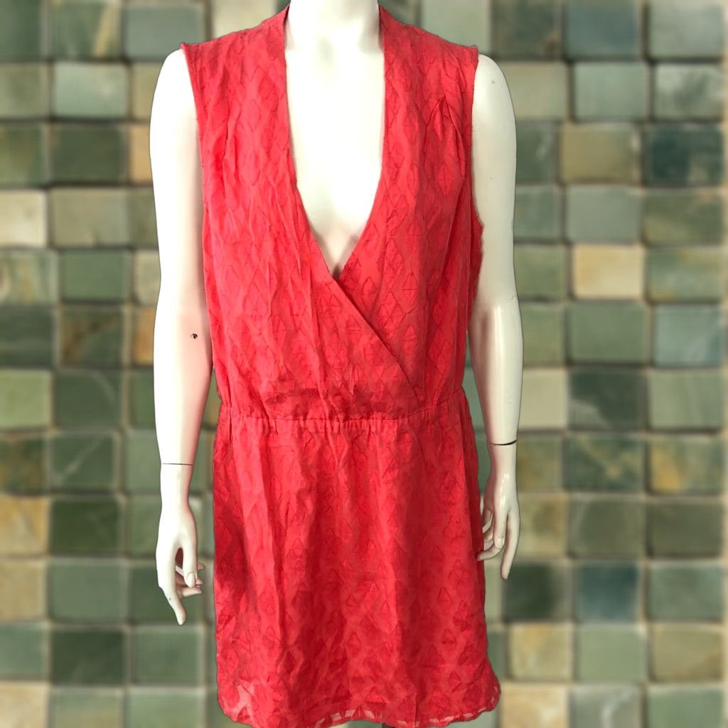 Tori Richard Tori Richard NO TAG LG Distressed Silk Cotton A-Line Wrap Knee Dress Orange Red Shirt? Size L / US 10 / IT 46 - 1 Thumbnail