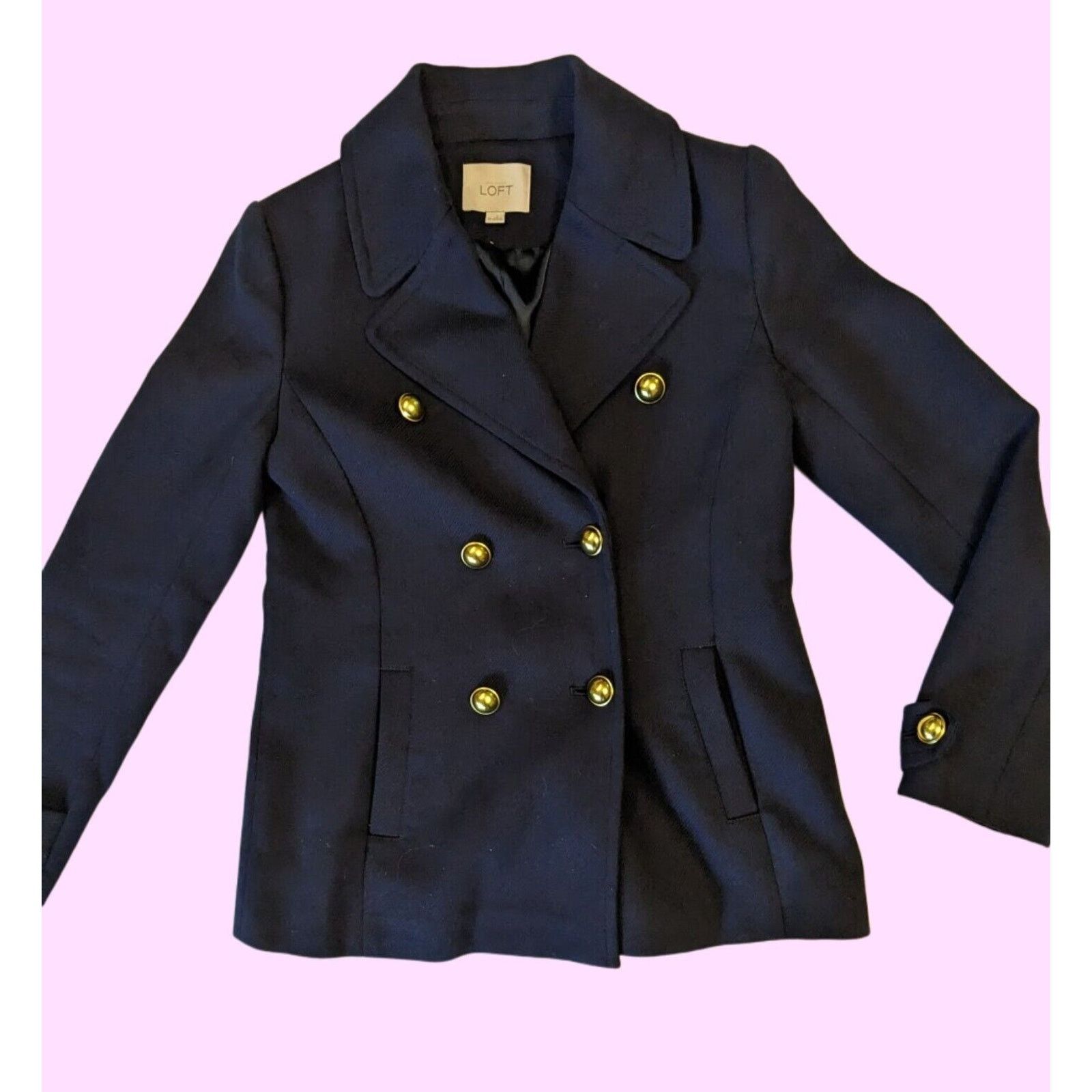 Loft Ann Taylor Pea Coat Double Breasted. Slash Pockets. Navy XS Size XS / US 0-2 / IT 36-38 - 1 Thumbnail