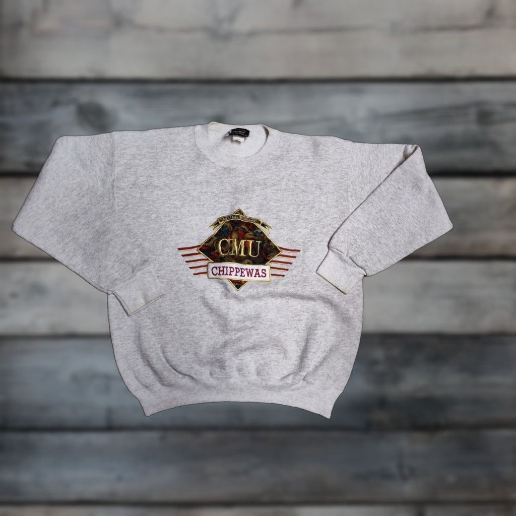 Chippewa VINTAGE Image Wear Central Michigan University Chipewas Embroidered Sweatshirt Mens Size L Gray Pullover Sweatshirt Embroidered University 50/50 Size US L / EU 52-54 / 3 - 1 Thumbnail
