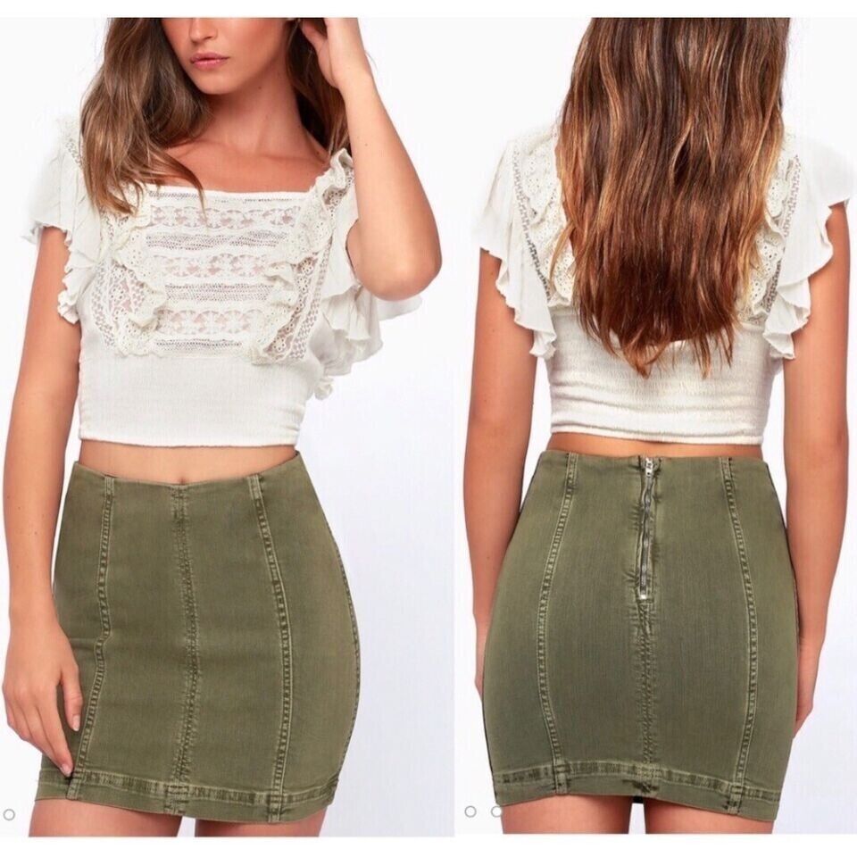 Free People Free People Mini Skirt Size 6 Olive Green Back Zip Modern Fe Size 28" / US 6 / IT 42 - 1 Thumbnail