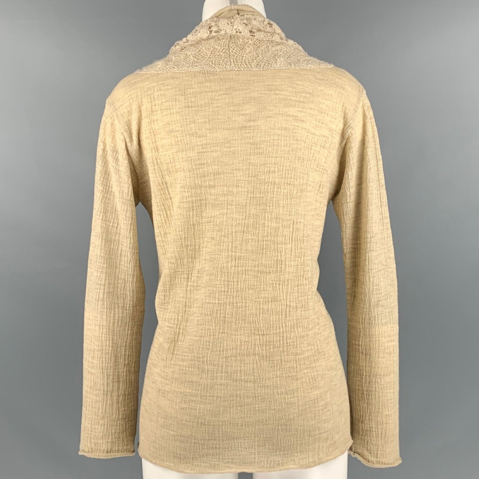Issey Miyake HEART HAAT Size M Beige Wool Crochet Cowl Collar Casual Top Size M / US 6-8 / IT 42-44 - 4 Thumbnail
