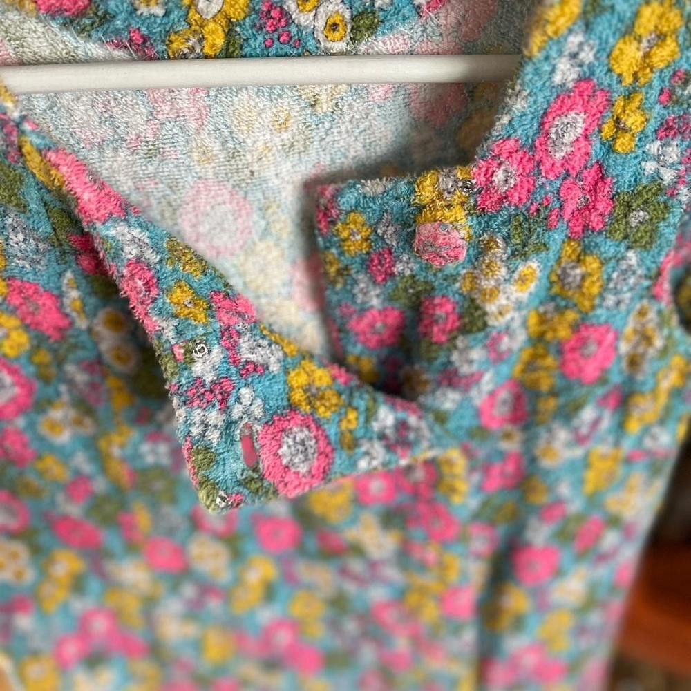 Designer Vintage terry cloth floral 1970s women's smock dress Size L / US 10 / IT 46 - 6 Thumbnail