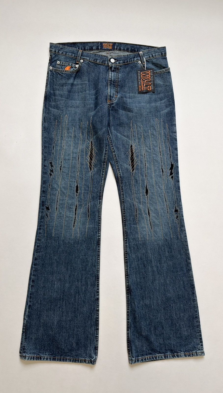 Walter Van Beirendonck 1990s ‘Lightning Bolt’ Scar Stitch Denim Jeans Size US 32 / EU 48 - 1 Thumbnail