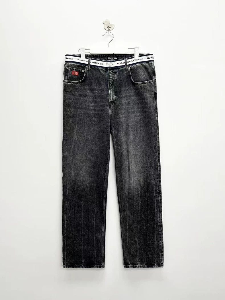 Balenciaga Balenciaga size M Washed black belted jacquard letter jeans Size US 27 - 1 Thumbnail