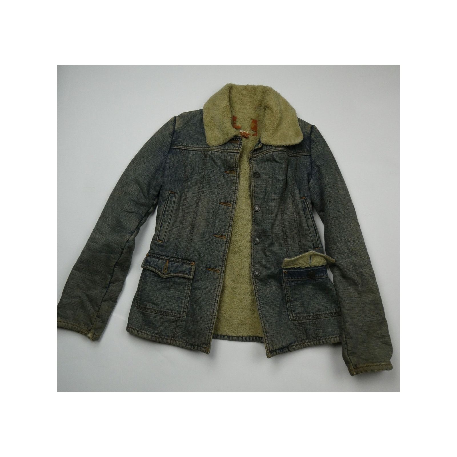 Guess women's 90s vintage Guess denim sherpa jacket, small Size S / US 4 / IT 40 - 1 Thumbnail
